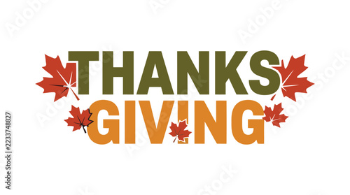 Thanksgiving text with autumn maple leaves for seasonal greeting.
