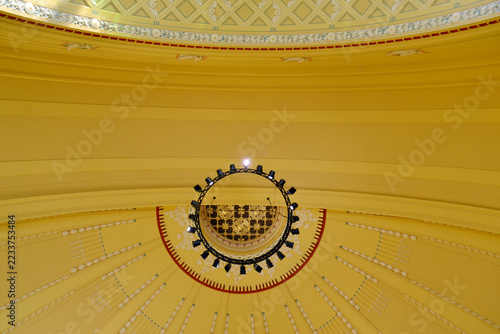 Fotografie Prague art nouveau secession train station chandelier ring and ornate dome ceili