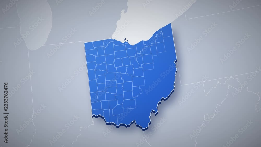 Ohio state map animation, camera zooms from USA map into 3D Ohio ...
