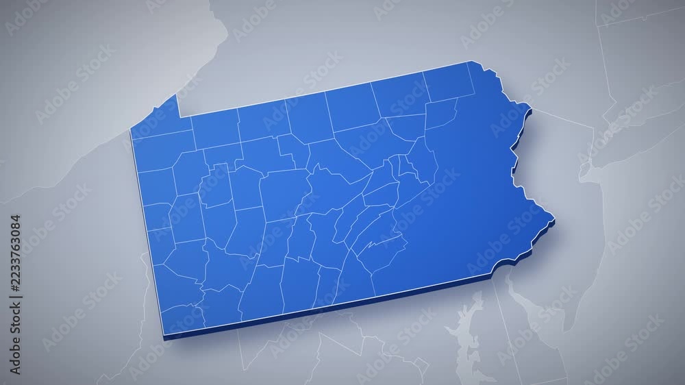 Pennsylvania state map animation, camera zooms from USA map into 3D ...