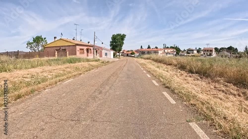 DSA-208 road (Eras Viejas street) entering San Pedro de Rozados, province of Salamanca, Castile and Leon, Spain