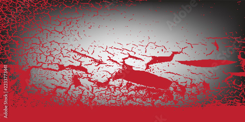 Red grunge frame background, distressed blood splat border, vintage cracked paint texture, and rough spooky overlay vector illustration