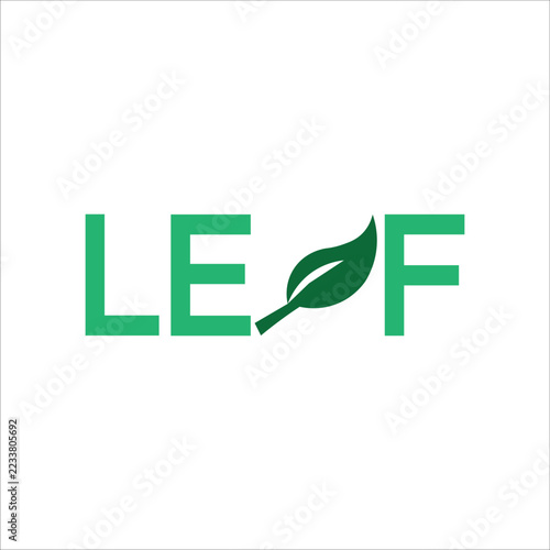 leaf logo design with green leaf symbol replacing letter A, echo friendly typography