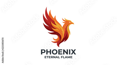 A dynamic logo design of a phoenix, symbolizing rebirth, resilience, and inspiration, featuring vibrant flames and a modern artistic style that captivates attention.