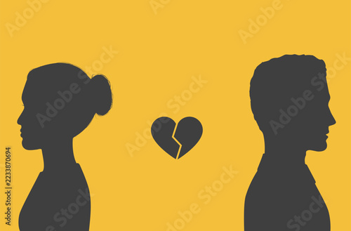 Woman and man look in opposite directions. Illustration of a breakup, a protracted relationships, the end of a love story.