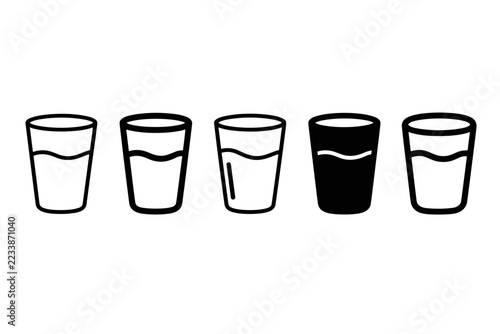 Cup icon set with wavy bands and bold black outlines