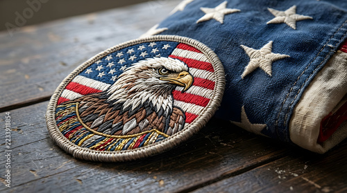 Isolated on transparent background embroidered eagle patch with