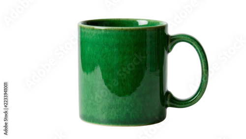 Obraz na plátně Isolated elegant emerald green stoneware mug featuring a beautiful crackle glaze