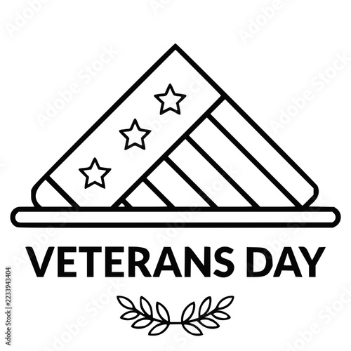 Black and white Veterans Day folded American flag vector icon
