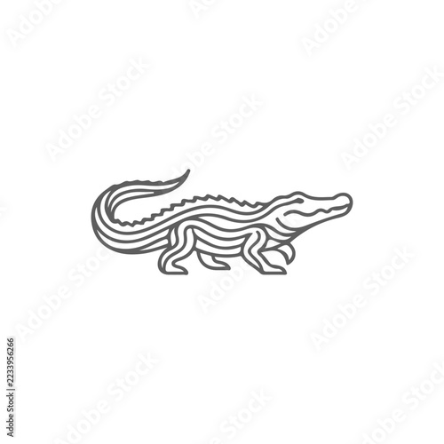 Elegant Crocodile Side Profile with Flowing Tail Line Art
