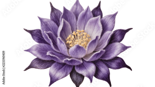 Obraz na plátně Isolated beautiful purple columbine flower with delicate petals and golden stame