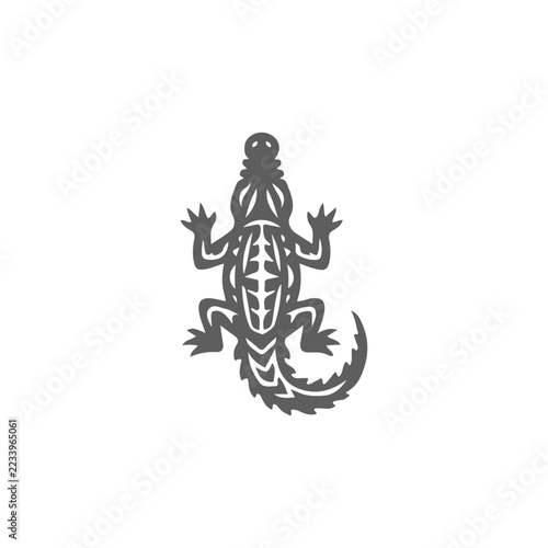 Tribal Crocodile Top View Silhouette with Curved Tail