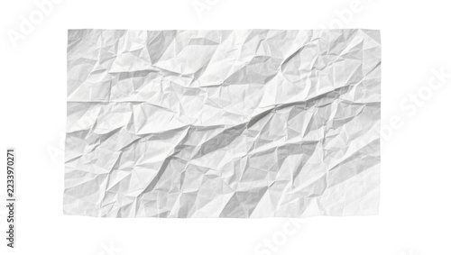 Isolated textured crumpled white paper sheet and a partial view of alphanumeric text on black