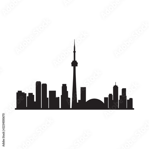 Photography Toronto skyline silhouette against a white background depicts urban architecture