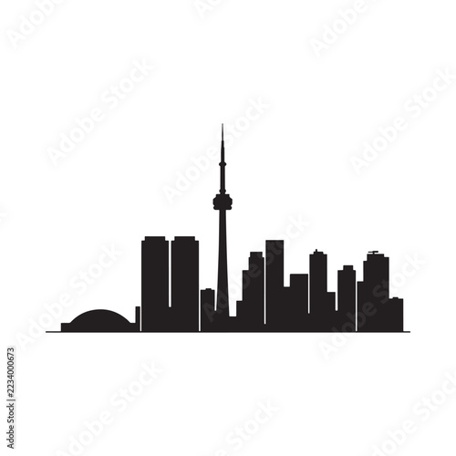 Photography Toronto skyline silhouette against a white background depicts urban architecture