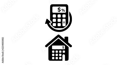 Finance and Housing Calculator Icons for Return and Costs for Mortgage Planning Real Estate Investment Loan Repayment Property Valuation Budget Analysis and Personal Finance