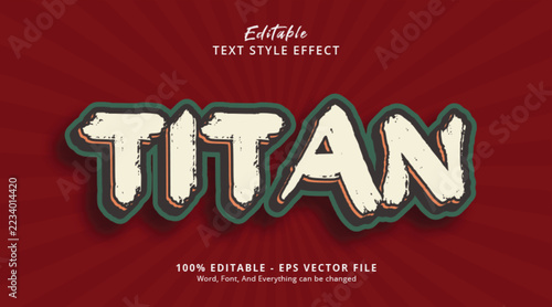 Titan editable textured fantasy game text effect template for epic battle and cartoon movie title vector illustration