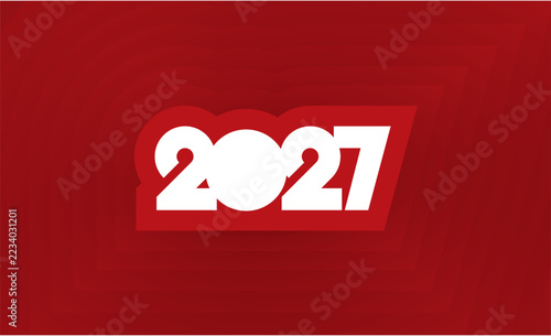 Abstract 2027 New Year Typography Design With Depth Of Shadow. Minimal Modern Celebration, Greeting card And Invitation Concept Background. Template Design Post New Year 2027.