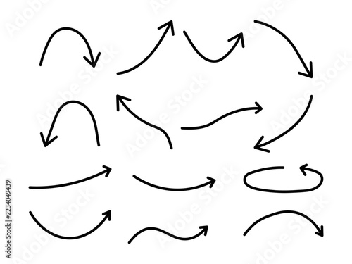 Curved Arrow Set. Bold black pointers with loops turns and waves