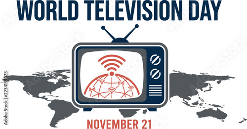 World television day graphic with old tv and world map