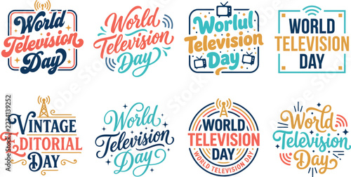 World television day lettering and typography badge set