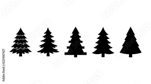 Christmas tree silhouettes set with fir and pine variations for holiday design