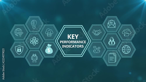 Key performance indicators concept with business metrics and growth data displayed on digital screen interface