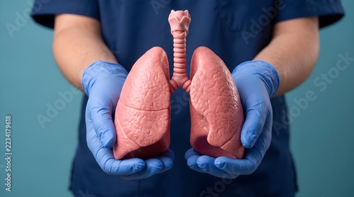 Doctor holding anatomical human lung model for medical education and respiratory health care
