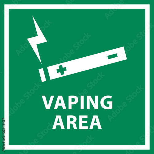 Vaping area sign, e-smoking allowed zone icon, vaping lounge label, e-smoking room, smoking section symbol.