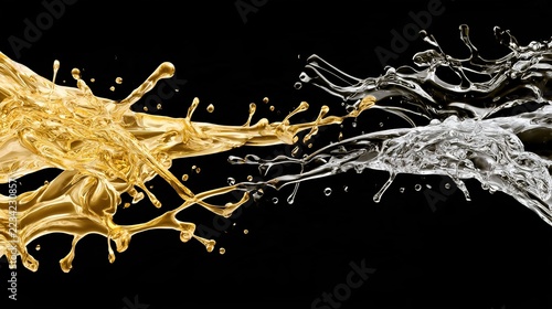 viscosity. Golden oil-like liquids merging and dripping slowly on black background. bar promotions, beverage menus, designed for product packaging and bar promotions, used by motion designers.