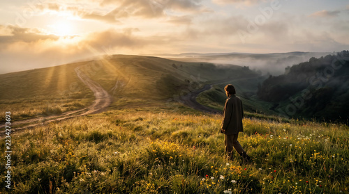 A man at sunrise