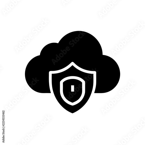 Secure cloud icon black silhouette on white background represents data protection