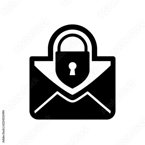 Secure email icon black silhouette on white background represents data protection