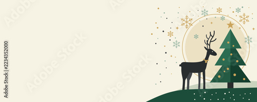 Elegant Winter Holiday Scene with Reindeer and Christmas Tree