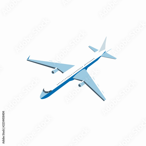 Isometric view of a passenger airplane flying in the sky isolated on transparent background, Vector