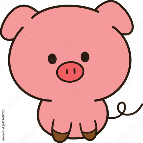 Cute pig cartoon pink piggy hand drawn minimalist illustration sticker baby nursery design