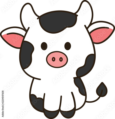 Cute cow cartoon sweet calf hand drawn minimalist illustration sticker baby nursery design