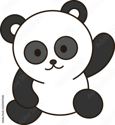 Cute panda waving hello cartoon hand drawn minimalist sitting panda sticker baby nursery design