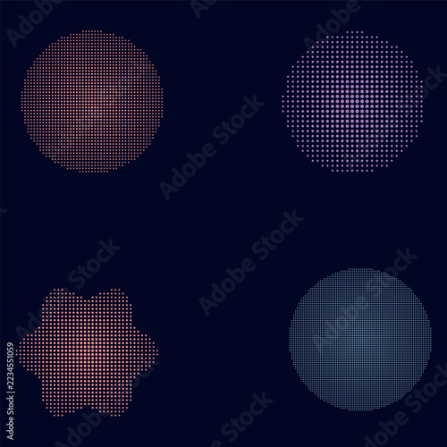 Collection of retro halftone circles and star abstract elements vector illustration
