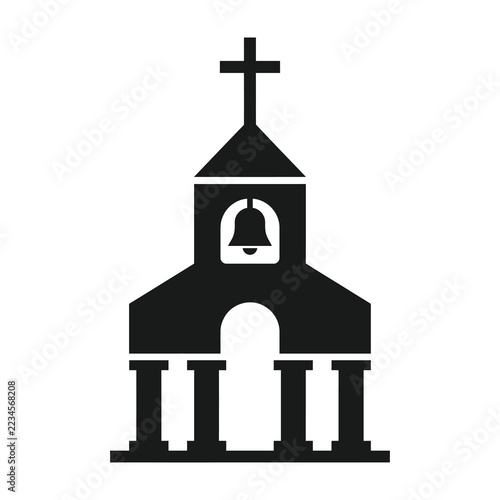 Black silhouette church building with cross tower