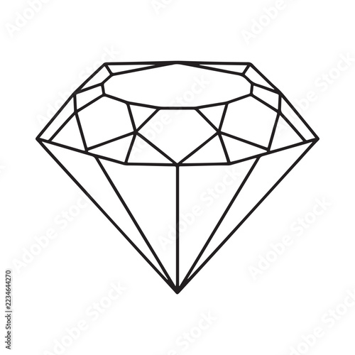 Diamond silhouette with faceted surface on a white background
