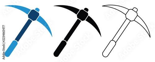 Set of industrial pickaxe icons for mining projects on white background for hard work.
