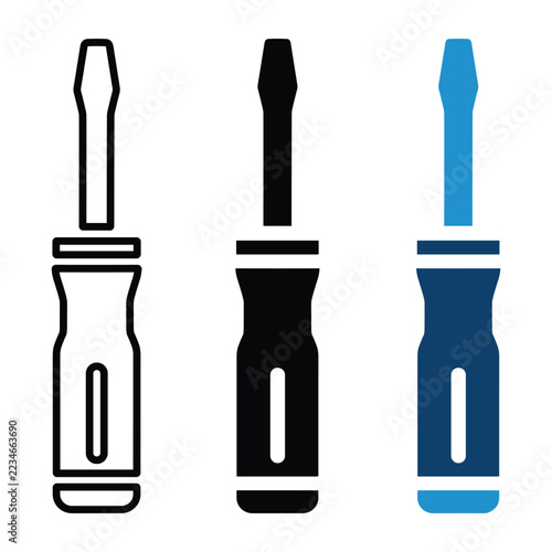 Clean professional screwdriver icons representing repair work on a white flat background.