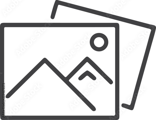 Simple image icon with mountain and sun line art