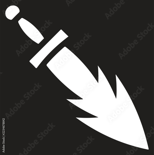 White jagged blade knife icon on black background