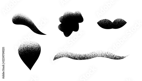 Grainy stipple texture abstract shapes and spray noise design elements vector set
