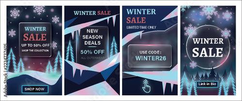 Winter sale banner set vector illustration for social media stories post promotion discount offer template design.