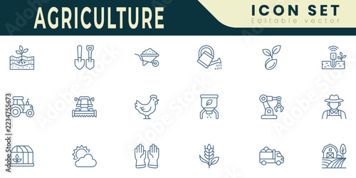 Agriculture icon set. Editable Stroke Vector Set. Line Icon.