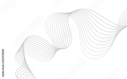 Minimalist grey wavy lines forming a dynamic curve pattern on clean white background.