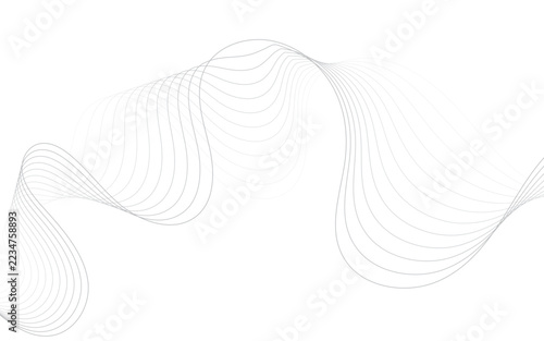 Minimalist grey wavy lines forming a dynamic curve pattern on clean white background.